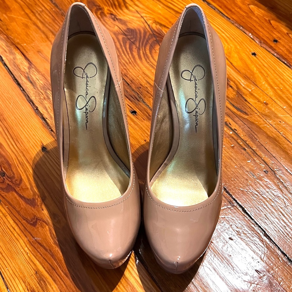 Jessica Simpson Patent Leather Nude Platform Pumps